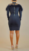 Load image into Gallery viewer, GWYNETH BLACK MESH FEATHER LONG SLEEVE BANDAGE DRESS