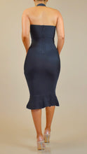Load image into Gallery viewer, LADY CHIC BLACK HALTER MERMAID MIDI BANDAGE DRESS WITH FLARE