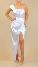 Load image into Gallery viewer, FLORENCE WHITE SATIN OFF THE SHOULDER MAXI DRESS
